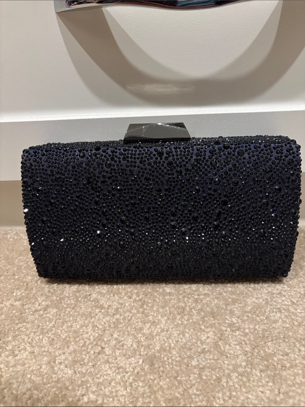 La Regale Black Crystal-Studded Evening Clutch